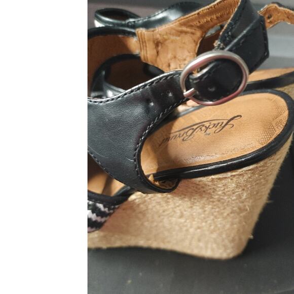 Lucky Brand Espadrille Sandals Wedge Sz 10 Black White Woven Aztec - Picture 6 of 6